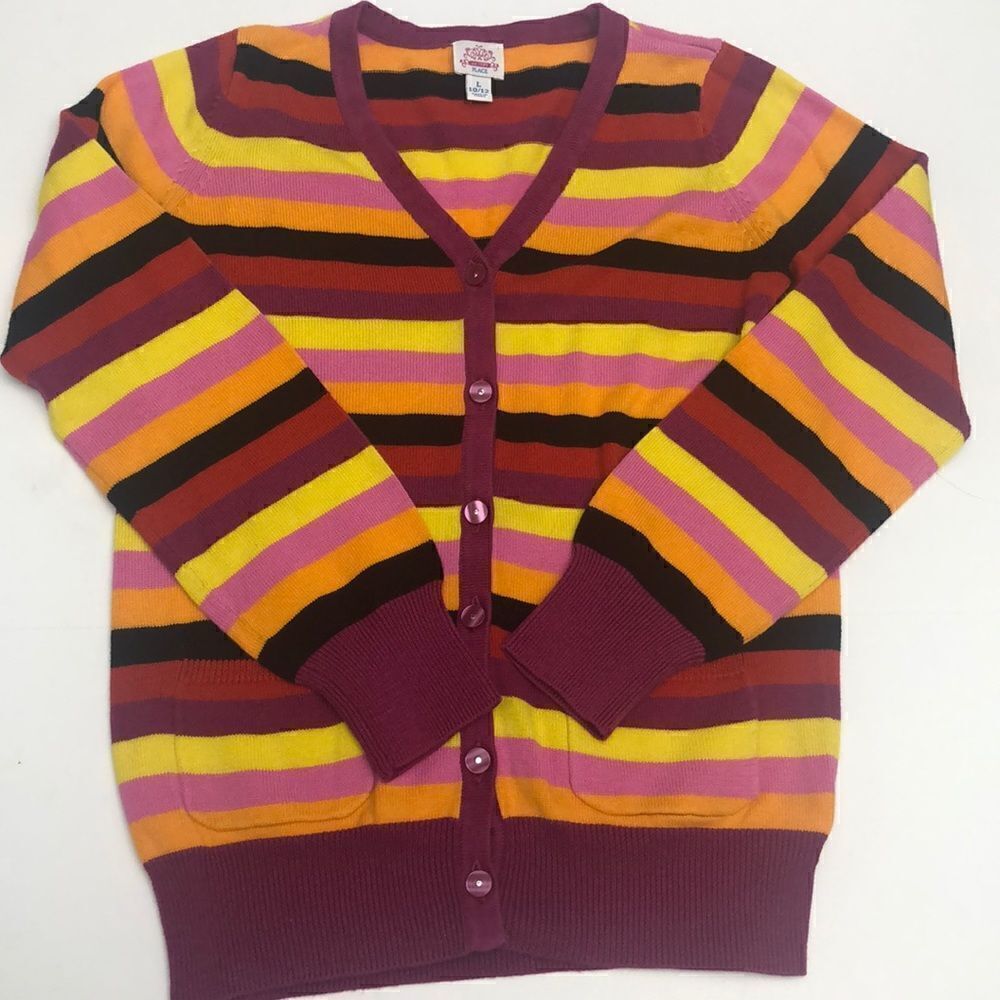 Multi Colored Striped Button Down LS Girls Sweater. - Picture 2 of 3